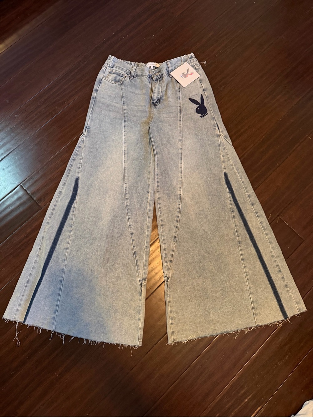 Playboy extra wide super flare leg boho bunny logo jeans size 9 new w tags